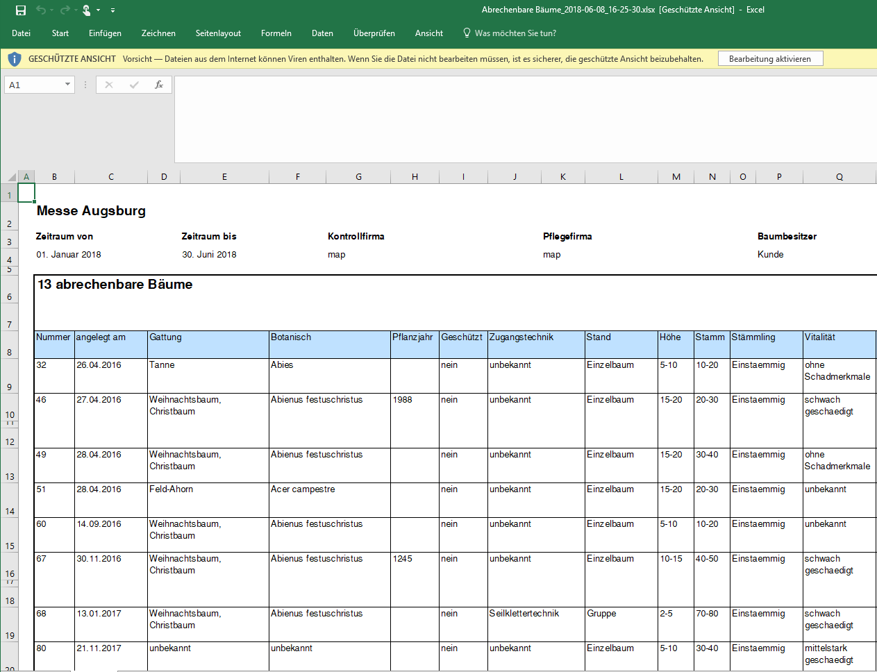 Abrechenbare Baeume Excel