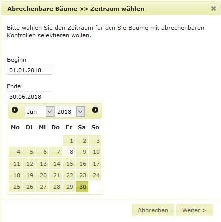 Abrechenbare Baeume Zeitraum